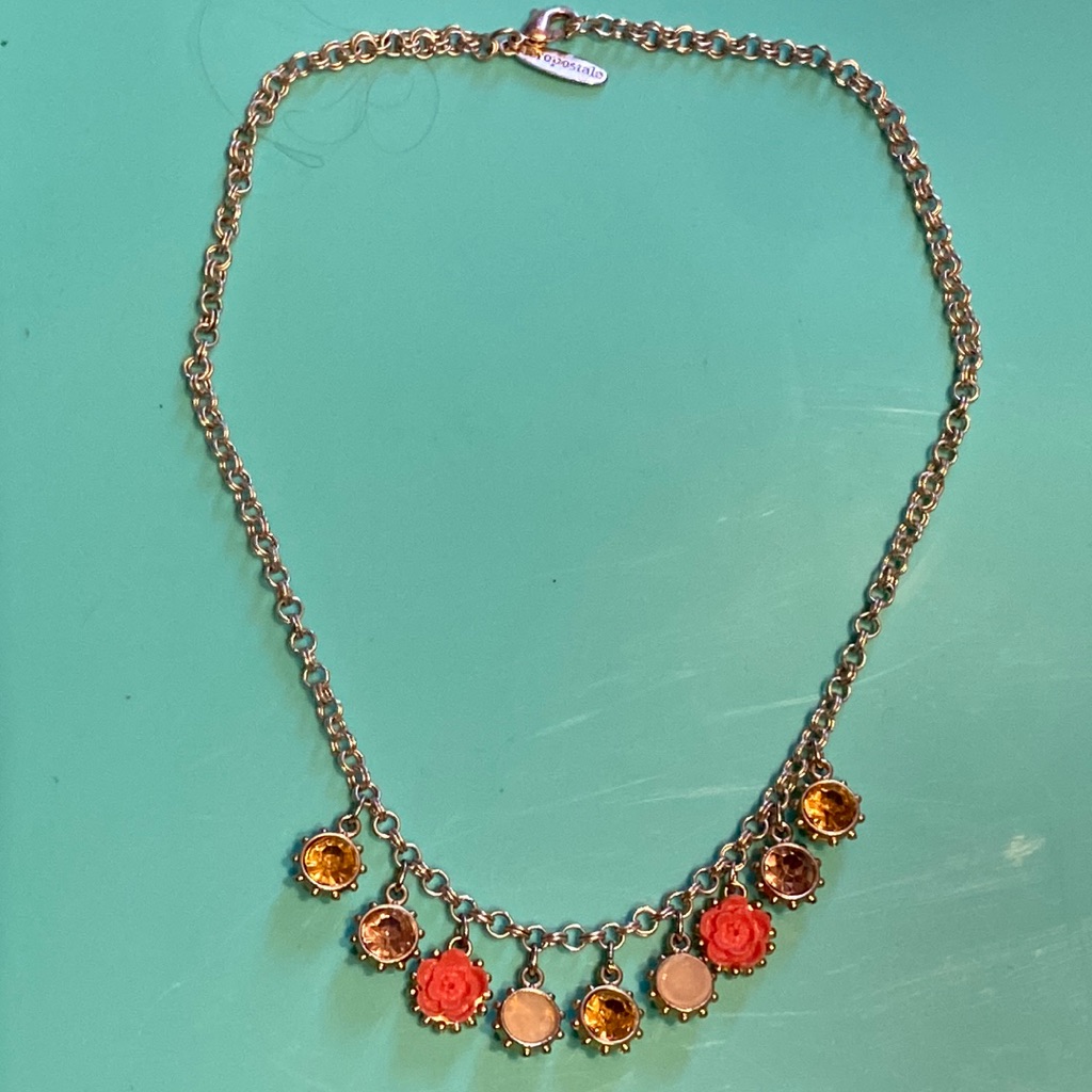 Aeropostale Necklace Silver Color With Roses Rhinestones 16 11$